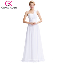 Grace Karin Nuevo Color Baratos Un Hombro Gasa Larga Mujeres Blancas Vestidos Partido Noche De Bodas Larga CL6022-3